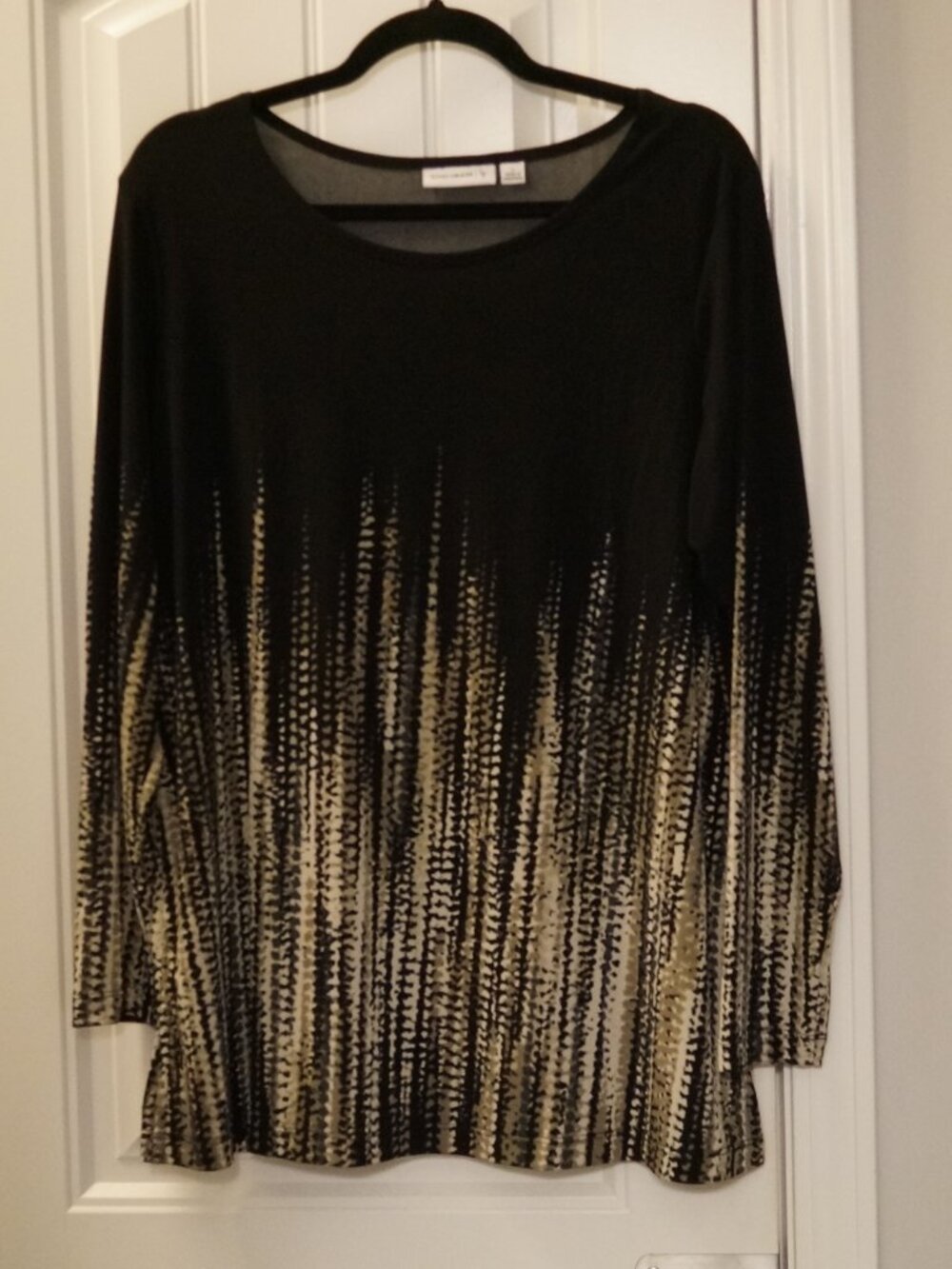 Susan Graver Liquid Knit Long Sleeve Border Print Tunic Size L